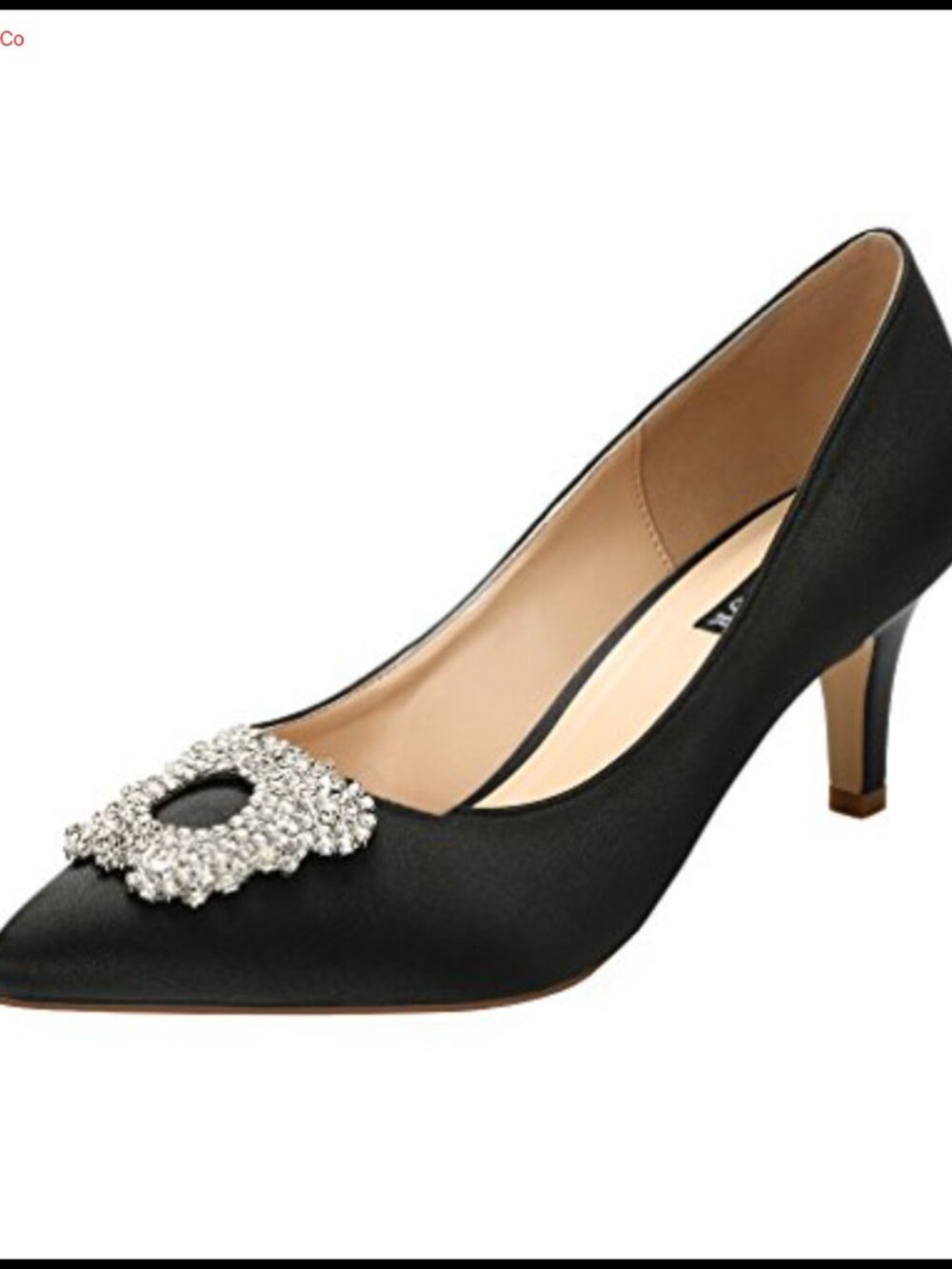 ERIJUNOR Women's Pointed Toe Low Heel Rhinestone Brooch Satin Pump Wedding Shoes
